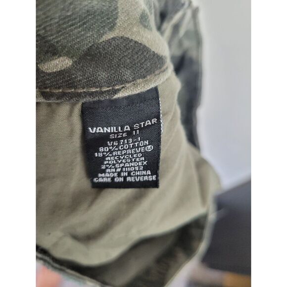 Vanilla Star Skirt 11 Womens Camouflage Mini Length Button Fly Raw Hem Denim - Picture 7 of 8